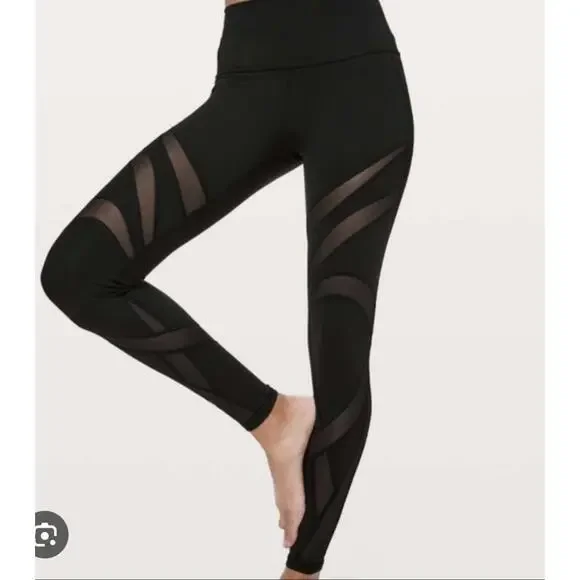 Lululemon X Wunder Under Ultra High Rise Mesh Workout Leggings, Size 14, Black - Picture 1 of 7